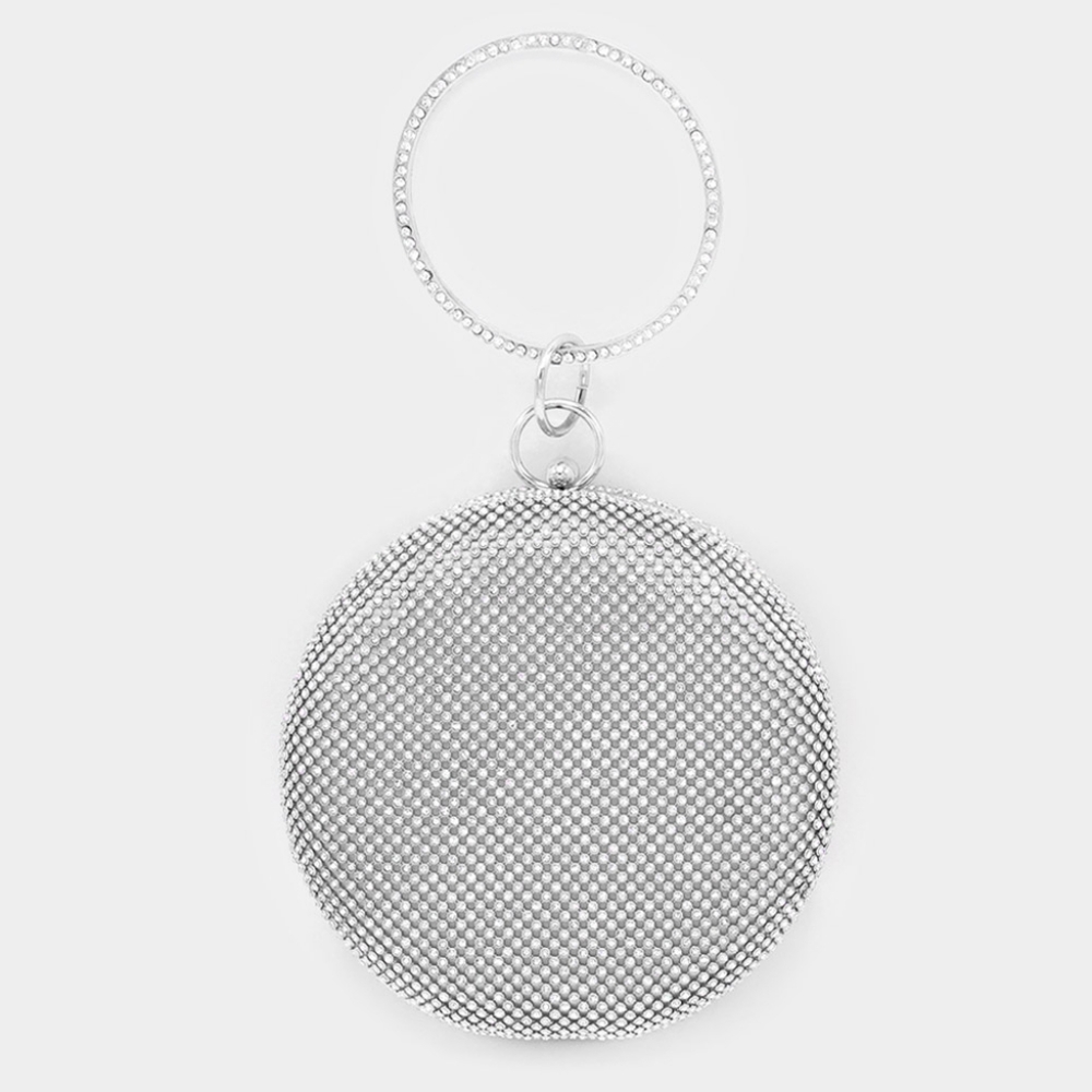 Silver Round Circle Clutch Crystal Purse Cute Bling Formal Evening Crossbody Bag